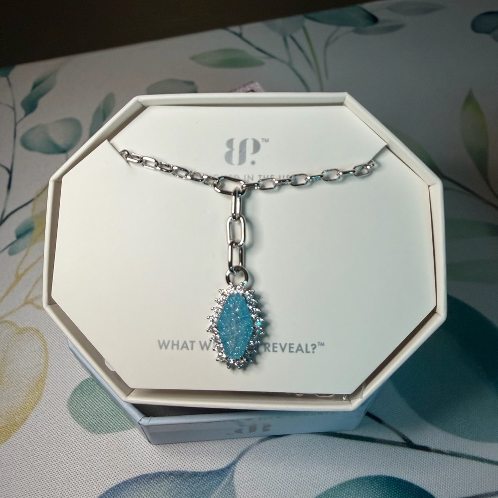 Silver Chain Necklace with Turquoise Druzy Marquise Pendant